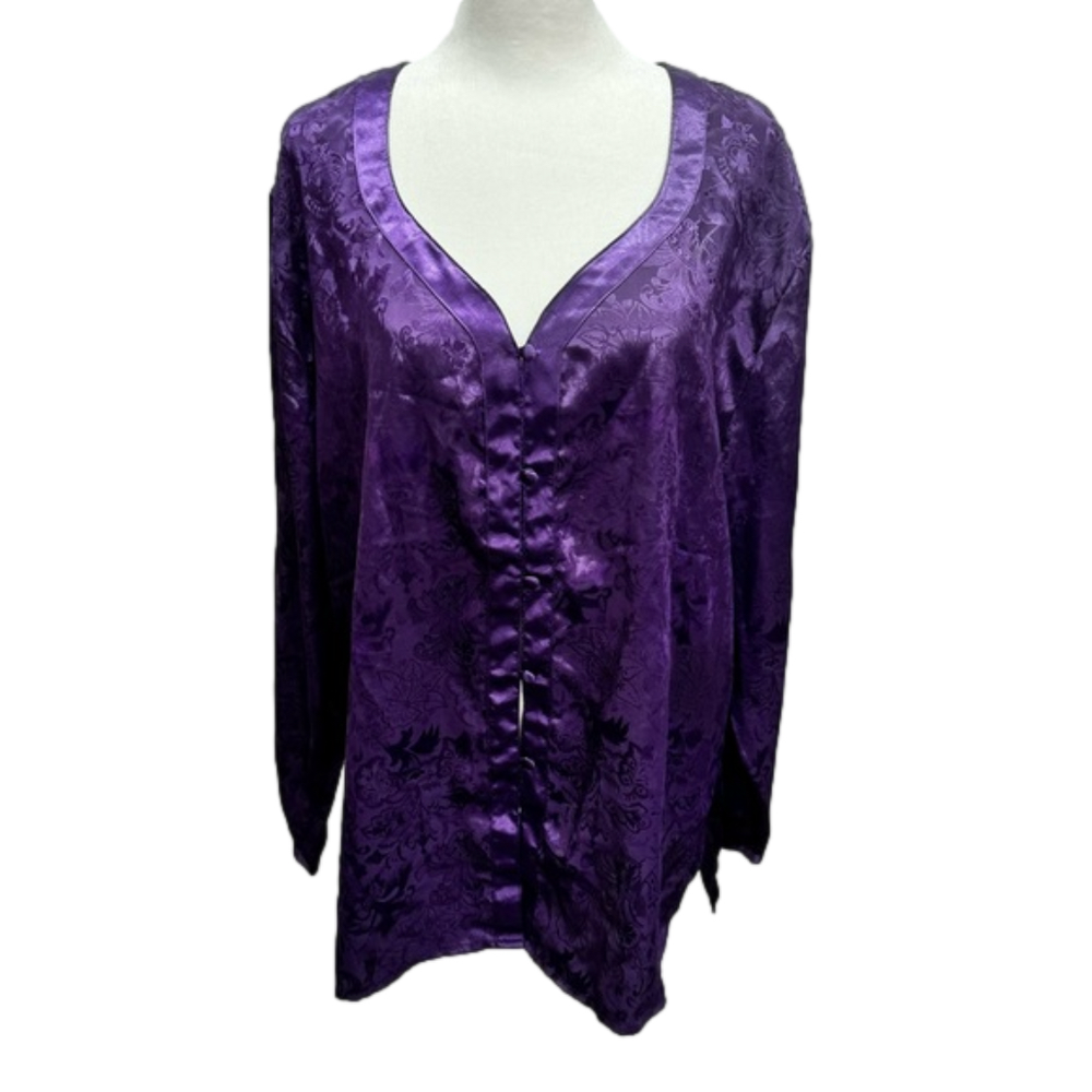 Victoria’s Secret Purple Satin Floral Print Long Sleeve Sleep Shirt Size Large